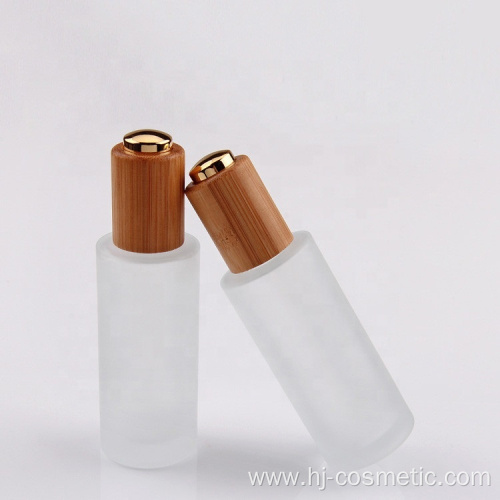 30g dropper bottle wholesale cosmetic containers face cream frosted clear glass Jar with bamboo lid